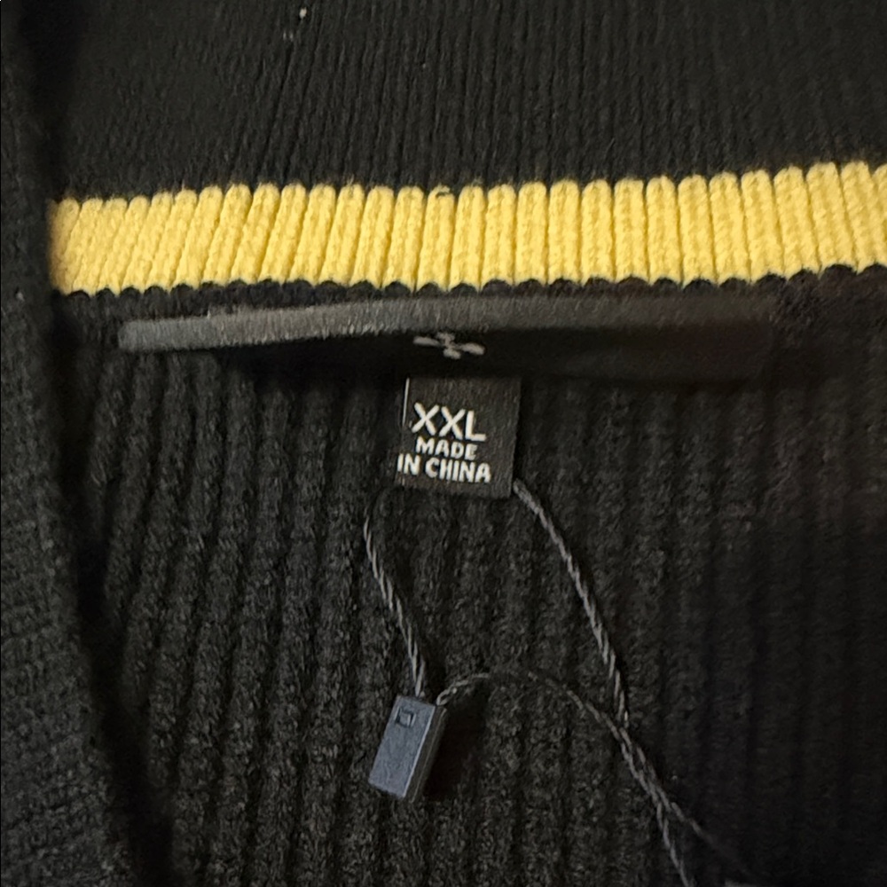 Black Scale Black V-Neck Sweater with Yellow Trim - Picture 6 of 16